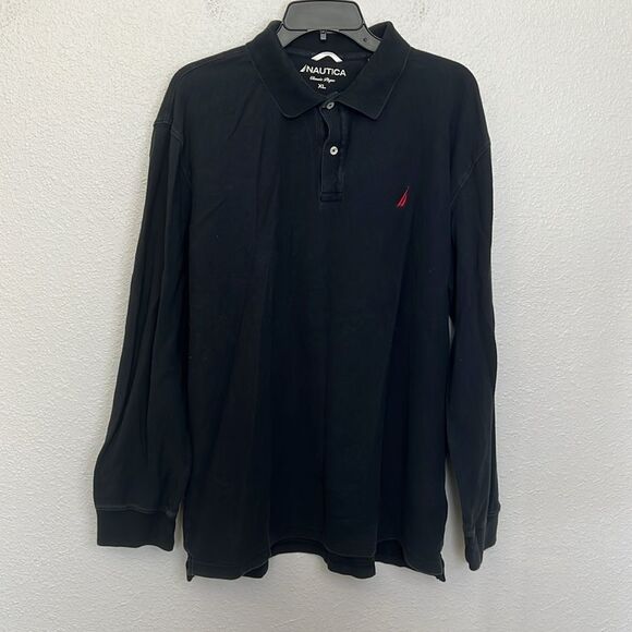 Nautica Long Sleeve Pique Polo Black Size XL - Picture 6 of 8